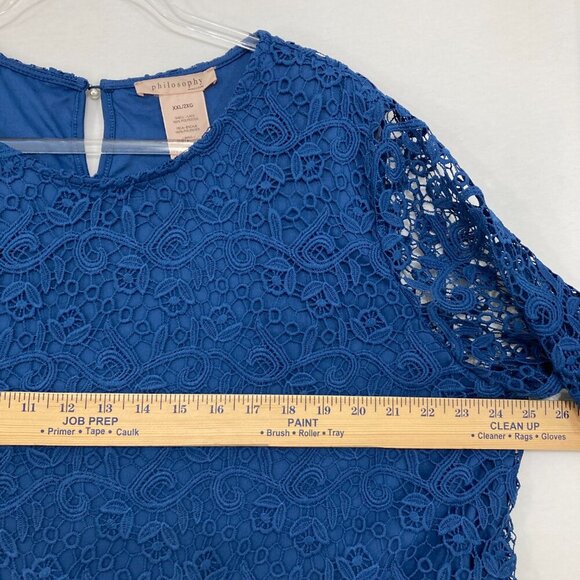 Philosophy sz XXL Blue Crew Neck Lace Layered Stretch Short Sleeve Top Romantic - Picture 6 of 10